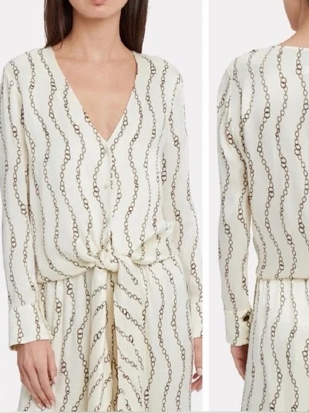 Alexis Dulcie Chain Print Cream Front Tie Blouse